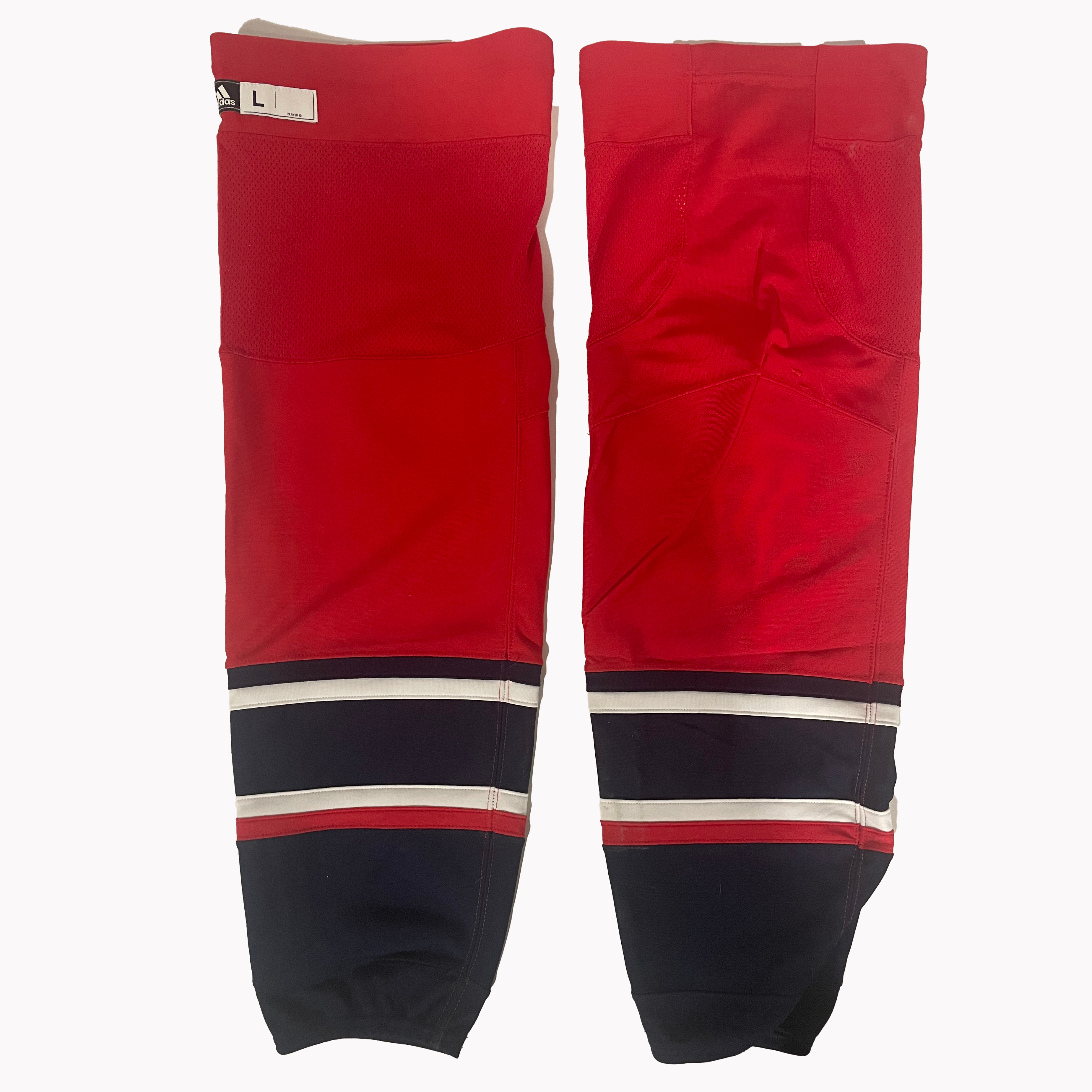 LNH - Chaussettes de hockey Adidas Pro Stock d'occasion - Capitals de Washington (rouge/bleu marine)